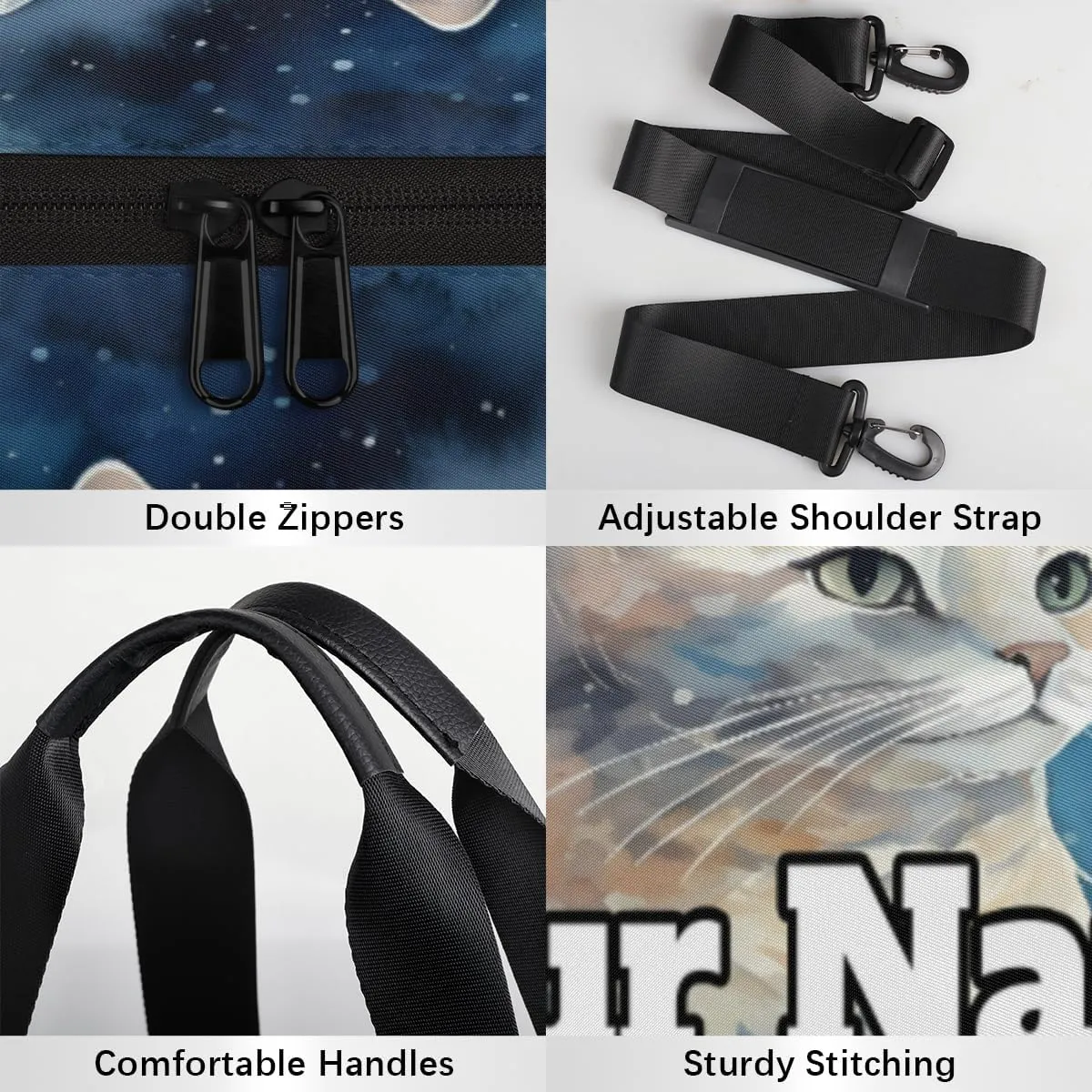 Personalized Name Gym Bag for Women, Customized Cat Cylinder Sports Bags for Men, Waterproof Weekender Bag, Duffle Bags for Travel Swim Dance, Cat Pattern