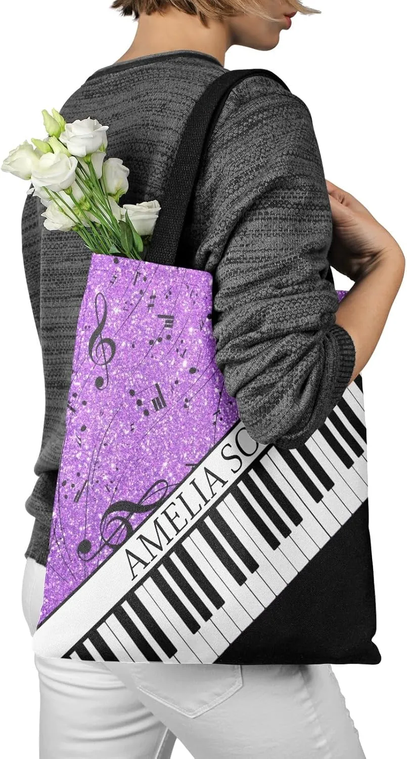 Personalized Name Ocean Glitter Music Note Piano Handbag Gift Bags Christmas Treat Bags for Holiday Party Gift Bags