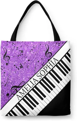 Personalized Name Ocean Glitter Music Note Piano Handbag Gift Bags Christmas Treat Bags for Holiday Party Gift Bags