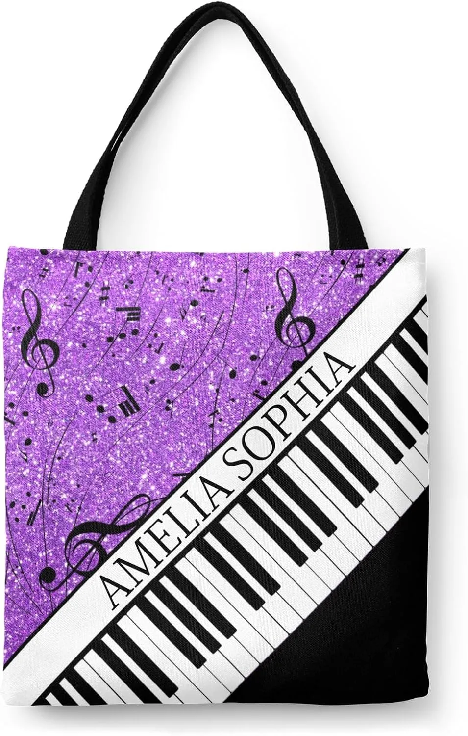 Personalized Name Ocean Glitter Music Note Piano Handbag Gift Bags Christmas Treat Bags for Holiday Party Gift Bags