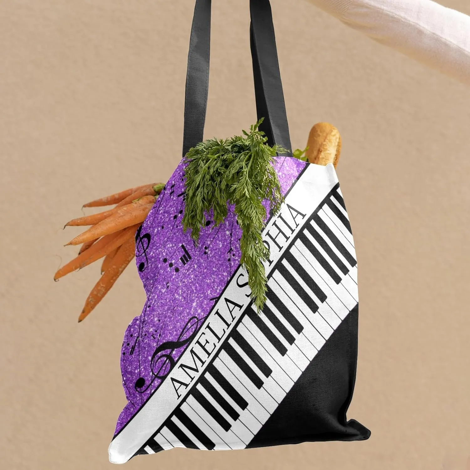 Personalized Name Ocean Glitter Music Note Piano Handbag Gift Bags Christmas Treat Bags for Holiday Party Gift Bags