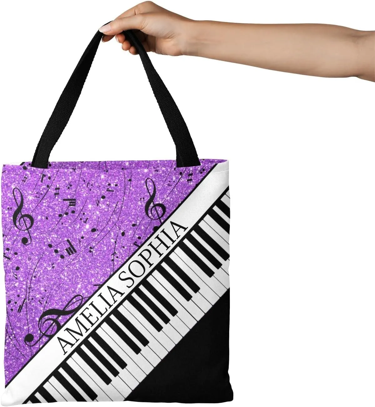 Personalized Name Ocean Glitter Music Note Piano Handbag Gift Bags Christmas Treat Bags for Holiday Party Gift Bags