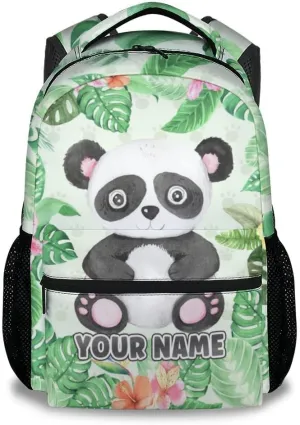 Personalized Panda School Backpack for Boys - 17 Inch Green Backpacks for Kids - Lightweight Cute Bookbag for Kindergarten