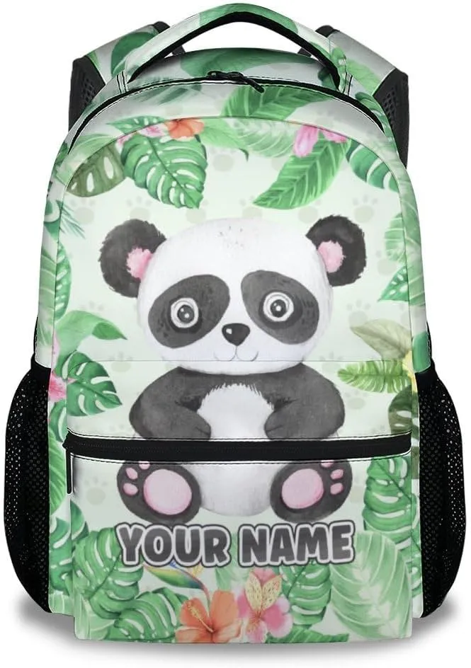Personalized Panda School Backpack for Boys - 17 Inch Green Backpacks for Kids - Lightweight Cute Bookbag for Kindergarten