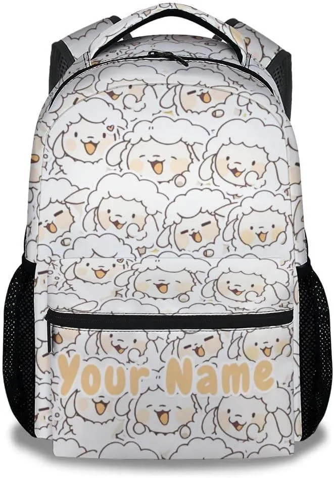 Personalized Sheep Backpack with Name - 16 Inches White Backpacks for Girls, Boys - Multipurpose Funny Bookbag for Elementary