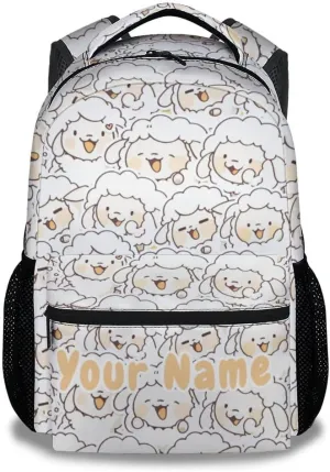 Personalized Sheep Backpack with Name - 16 Inches White Backpacks for Girls, Boys - Multipurpose Funny Bookbag for Elementary