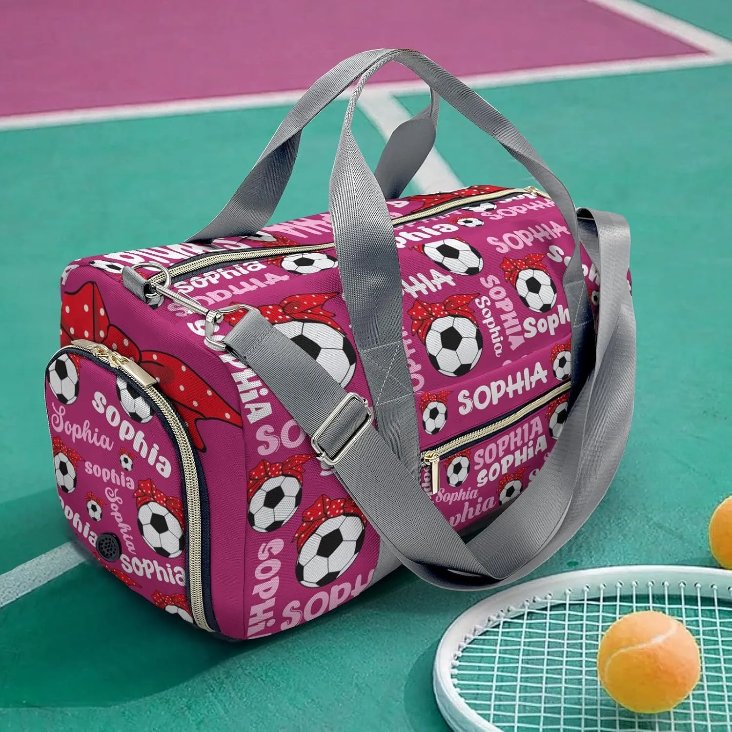 Personalized Soccer Mom Text Plum Red Duffel Bag,Customized Sport Player Travel Bag for Gifts