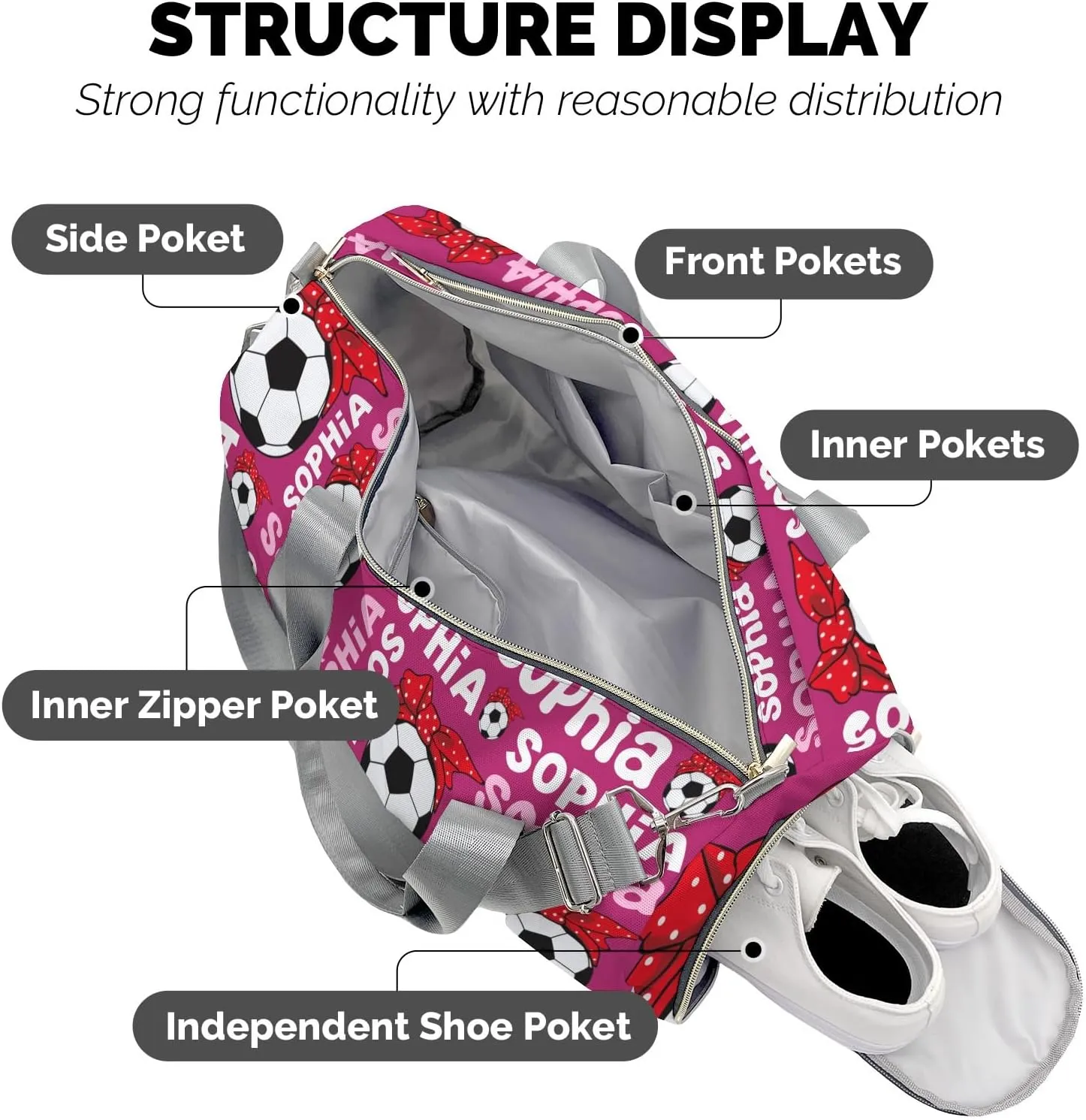 Personalized Soccer Mom Text Plum Red Duffel Bag,Customized Sport Player Travel Bag for Gifts
