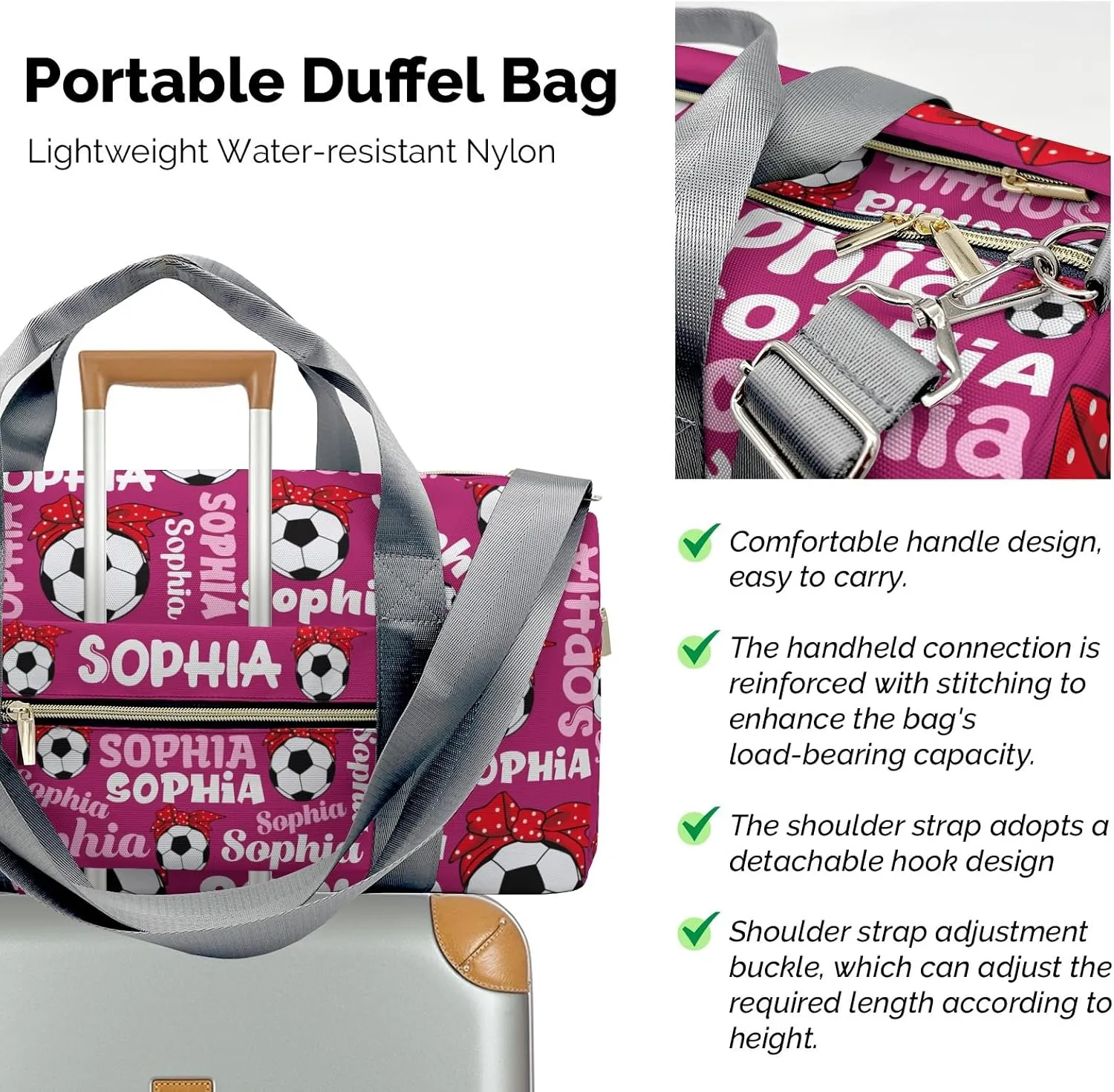 Personalized Soccer Mom Text Plum Red Duffel Bag,Customized Sport Player Travel Bag for Gifts