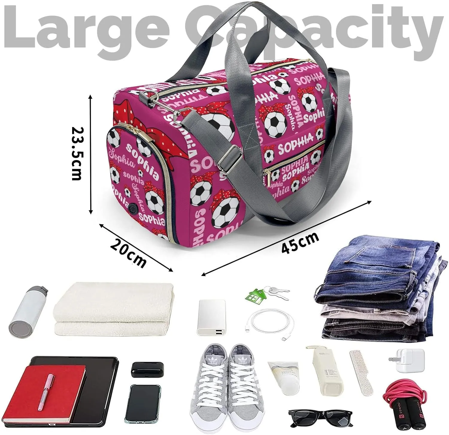 Personalized Soccer Mom Text Plum Red Duffel Bag,Customized Sport Player Travel Bag for Gifts