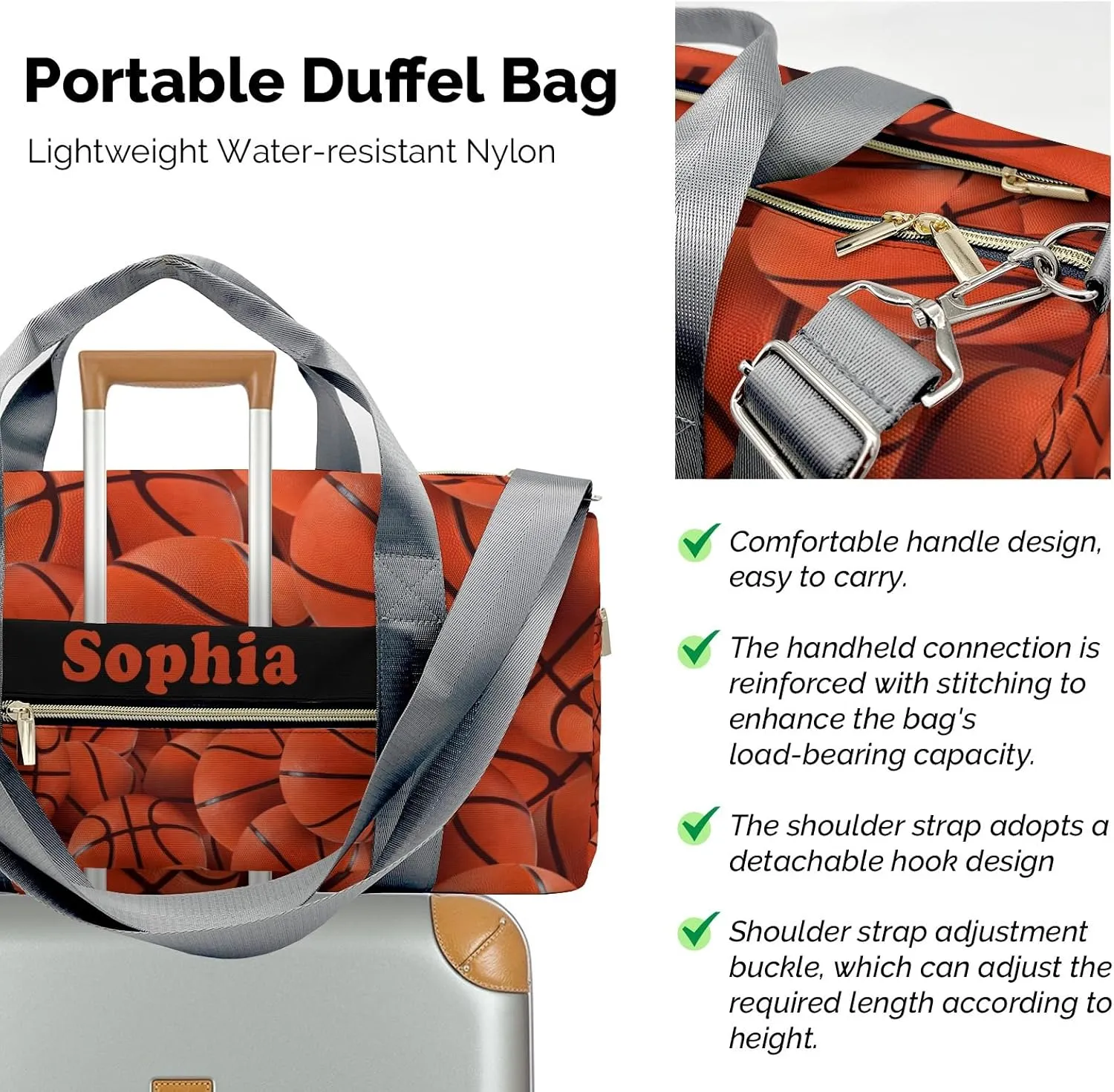 Personalized Sport Basketball Duffel Bag,Customized Sport Player Travel Bag for Gifts