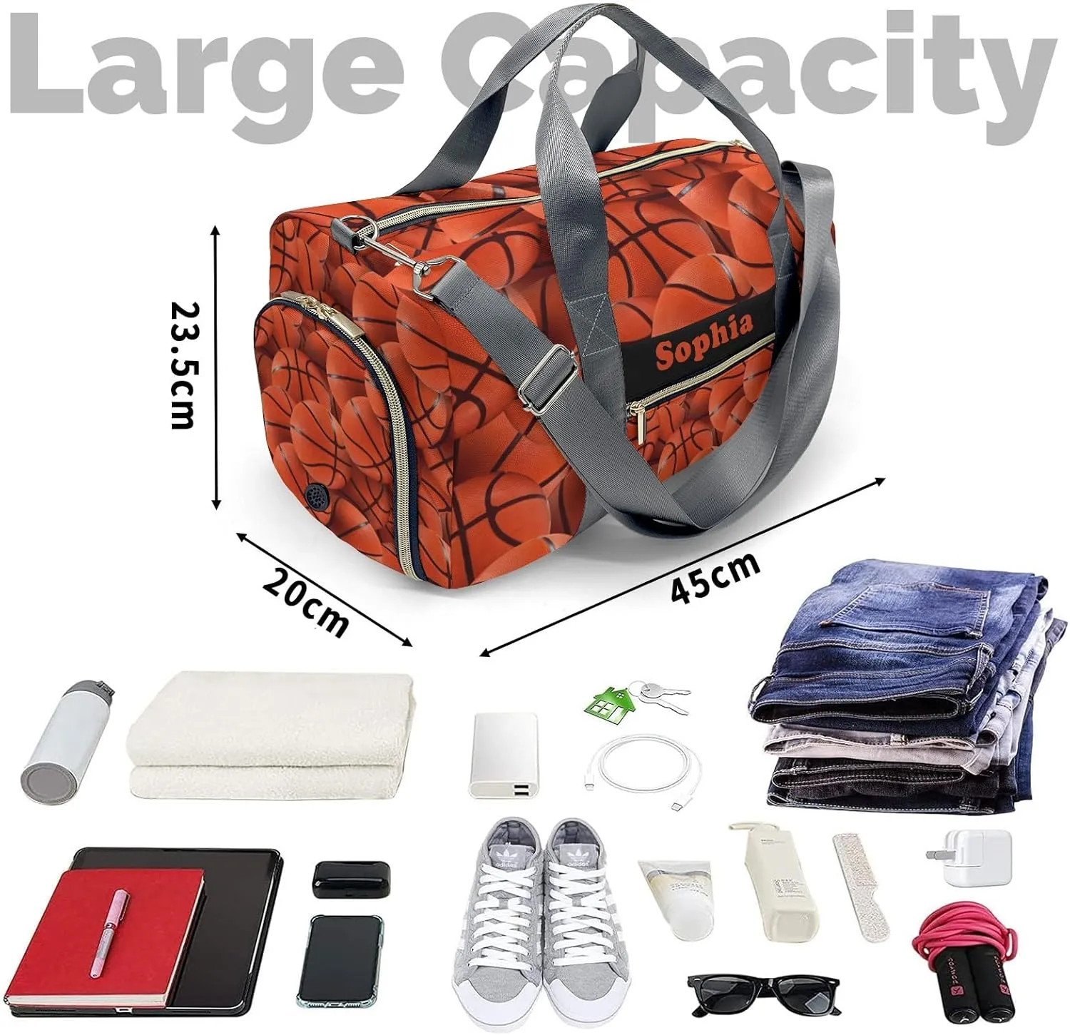 Personalized Sport Basketball Duffel Bag,Customized Sport Player Travel Bag for Gifts