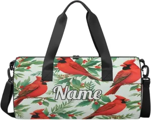 Personalized Sport Gym Bag Dance Duffle Ballet Bag Overnight Travel Sleepover Bags Swimming Hiking Camping, Winter Red Bird