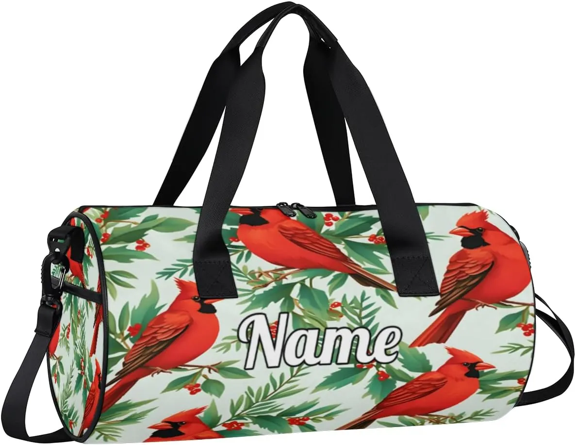 Personalized Sport Gym Bag Dance Duffle Ballet Bag Overnight Travel Sleepover Bags Swimming Hiking Camping, Winter Red Bird