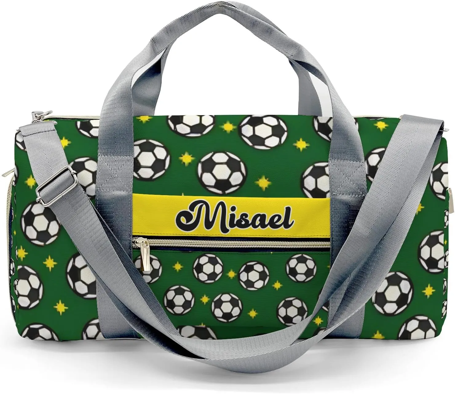 Personalized Sport Soccer Star Green Balls Duffel Bag for Boys,Customized Sport Player Travel Bag for Boys Man Gifts