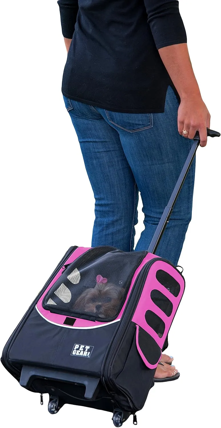 Pet Gear I-GO2 Escort Roller Backpack, Travel Carrier, Car Seat for Cats/Dogs, Mesh Ventilation, Included Tether, Telescoping Handle, Storage Pouch, Bubblegum