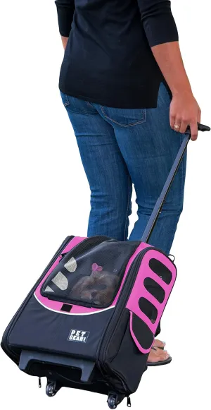 Pet Gear I-GO2 Escort Roller Backpack, Travel Carrier, Car Seat for Cats/Dogs, Mesh Ventilation, Included Tether, Telescoping Handle, Storage Pouch, Bubblegum