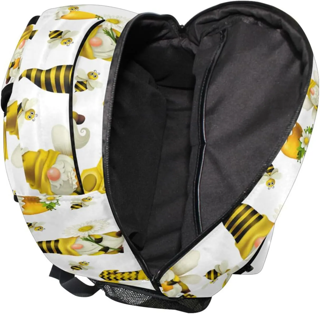 Pfrewn Custom Backpacks Personalized Gnome Bees Flying Dwarf Daisy Bookbag with Name Boys Girls School Backpack 16"