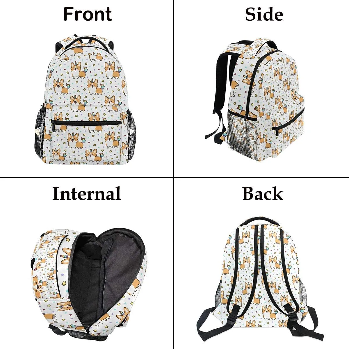 Pfrewn Wamika Welsh Corgi Dog Unicorn Backpacks for Kids Women Men, Dogs Design Computer Laptop Backpack, Casual Book Bag Travel Camping Daypack