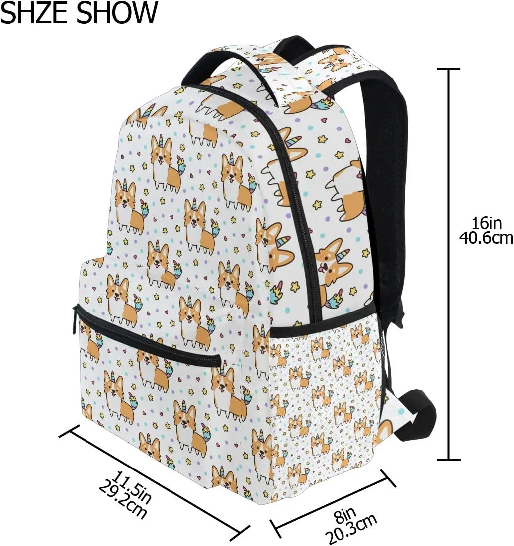 Pfrewn Wamika Welsh Corgi Dog Unicorn Backpacks for Kids Women Men, Dogs Design Computer Laptop Backpack, Casual Book Bag Travel Camping Daypack
