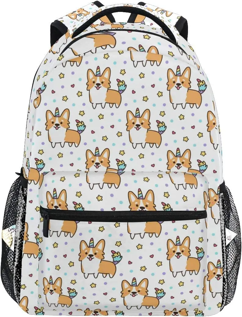 Pfrewn Wamika Welsh Corgi Dog Unicorn Backpacks for Kids Women Men, Dogs Design Computer Laptop Backpack, Casual Book Bag Travel Camping Daypack