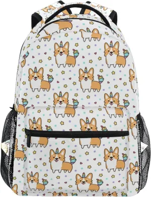 Pfrewn Wamika Welsh Corgi Dog Unicorn Backpacks for Kids Women Men, Dogs Design Computer Laptop Backpack, Casual Book Bag Travel Camping Daypack