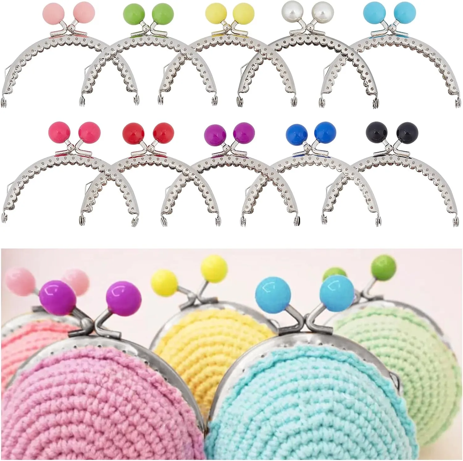 PH PandaHall 10 Color Purse Frame Bag Kiss Clasp Lock 3.3" Metal Arch Frame Coin Purse Tow Ball Kiss Clasp Clutch Frames Purse for Purse Making DIY Handle Bag Sewing Craft