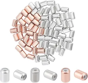 PH PandaHall 120PCS Stopper Beads, 3 Colors Brass Rubber Beads Silicone Slider Beads Cylindrical Stopper Positioning Spacer Beads for DIY Bracelet Necklace Jewelry Making Accessories, 8x5mm
