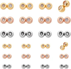 PH PandaHall 24PCS 18K Gold Plated Round Stopper Beads, 2 Sizes Double Hole Silicone Slider Brass Spacer Beads for DIY Bracelet Necklace Earring Jewelry Making