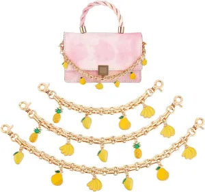 PH PandaHall 3 Sizes Golden Bag Chain with Fruit Pendants, 8~12 inch Purse Chain Metal Purse Extender Strap with Yellow Enamel Pendants Bag Strap Handle for Crossbody Shoulder Bag Handbag Wallet