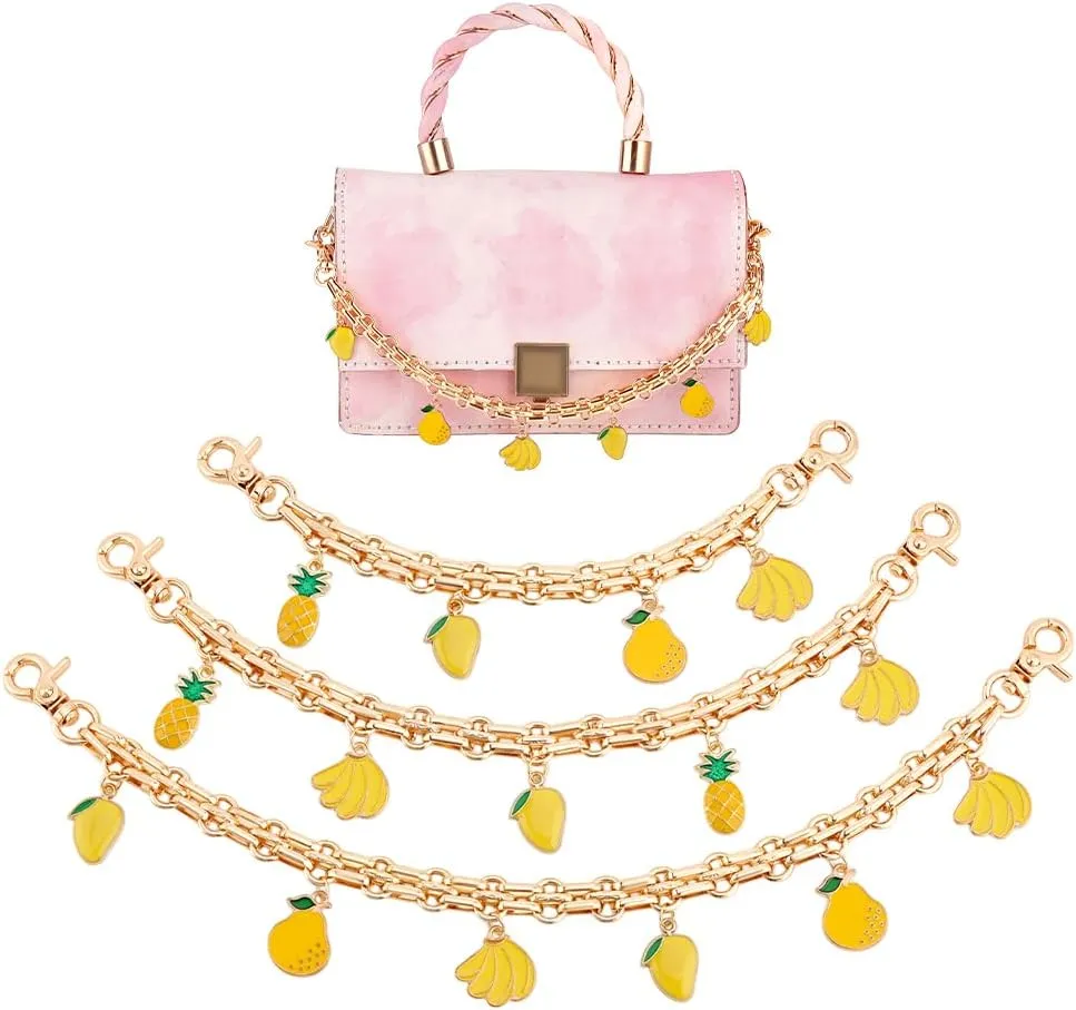 PH PandaHall 3 Sizes Golden Bag Chain with Fruit Pendants, 8~12 inch Purse Chain Metal Purse Extender Strap with Yellow Enamel Pendants Bag Strap Handle for Crossbody Shoulder Bag Handbag Wallet