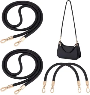 PH PandaHall 4pcs Black Purse Handle Replacement, 12 inch 47 inch PU Leather Handbag Handles, Handbag Shoulder Strap with Alloy Clasps for DIY Handbag Underarm Bag Tote Purse Making