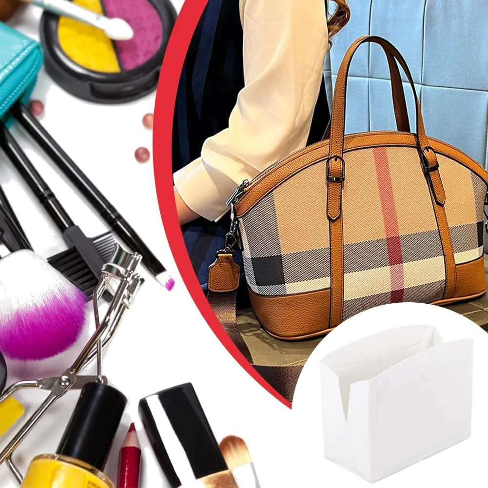 PH PandaHall Felt Purse Organizer Insert, 11.8x5.1x9 Inch White Bag Organizer with Zipper Bag in Bag Foldable Tote Bag Liner Pocket Organizer for Women Handbag Purse Wallet Travel Office