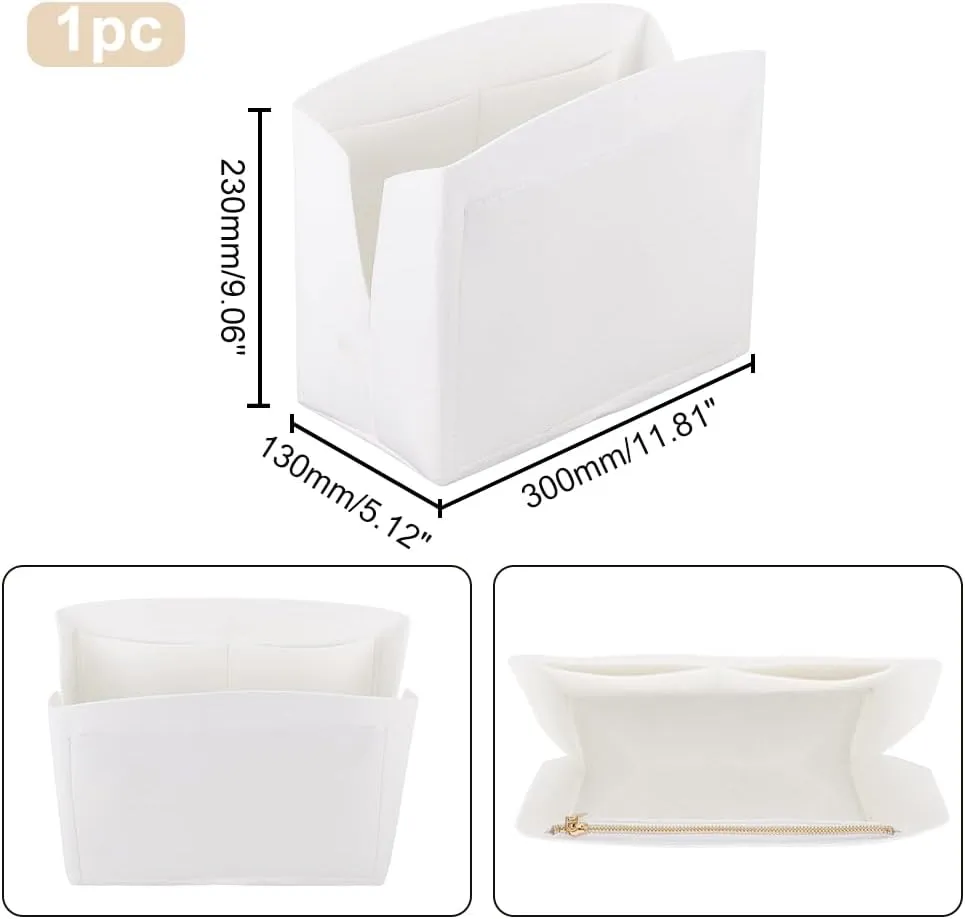 PH PandaHall Felt Purse Organizer Insert, 11.8x5.1x9 Inch White Bag Organizer with Zipper Bag in Bag Foldable Tote Bag Liner Pocket Organizer for Women Handbag Purse Wallet Travel Office