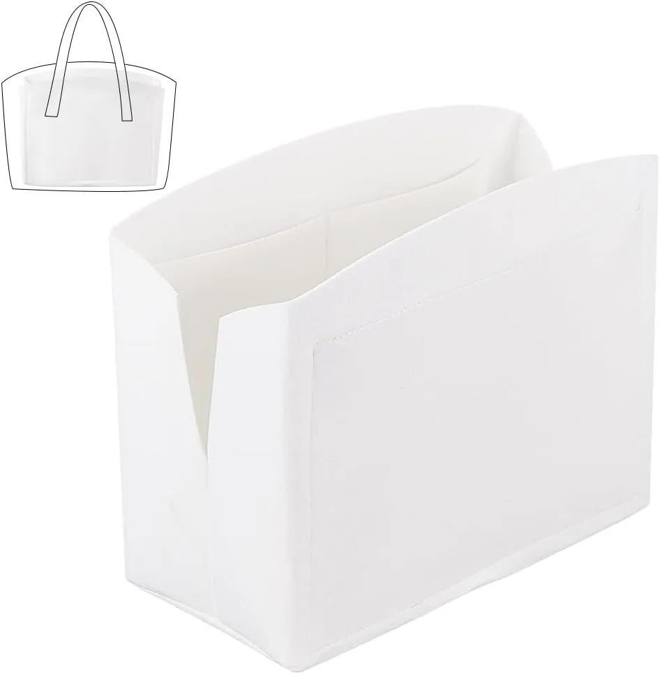PH PandaHall Felt Purse Organizer Insert, 11.8x5.1x9 Inch White Bag Organizer with Zipper Bag in Bag Foldable Tote Bag Liner Pocket Organizer for Women Handbag Purse Wallet Travel Office