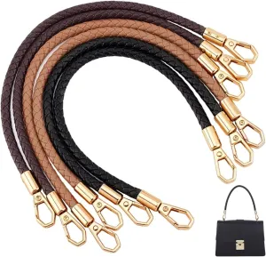 PH PandHall 6pcs Braided Purse Straps PU Leather Handbag Handles, 3 Colors 12inch Short Handbag Strap Replacement with Clasps for DIY Underarm Bag Shoulder Bag Handbag Tote Making