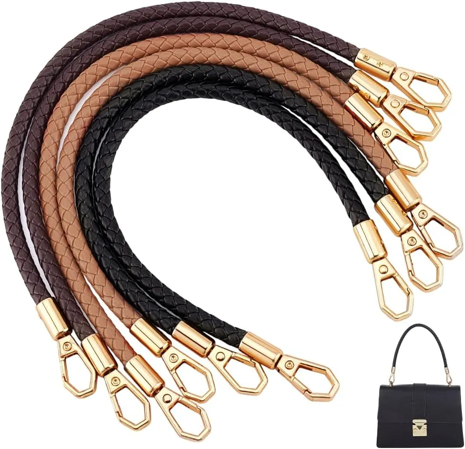 PH PandHall 6pcs Braided Purse Straps PU Leather Handbag Handles, 3 Colors 12inch Short Handbag Strap Replacement with Clasps for DIY Underarm Bag Shoulder Bag Handbag Tote Making