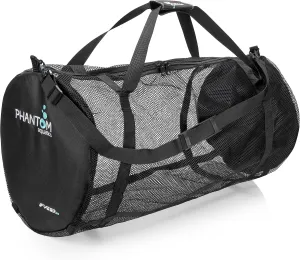 Phantom Aquatics Scuba Snorkeling Spearfishing Freediving Cruise Mesh Duffle Bag with Shoulder Strap and Spiral Zipper Closure (Black, Mesh Duffle Bag)