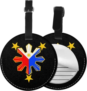 Philippines Pride Star Flag Round Leather Luggage Tags for Travel Bags Backpacks Handbags,3.7in
