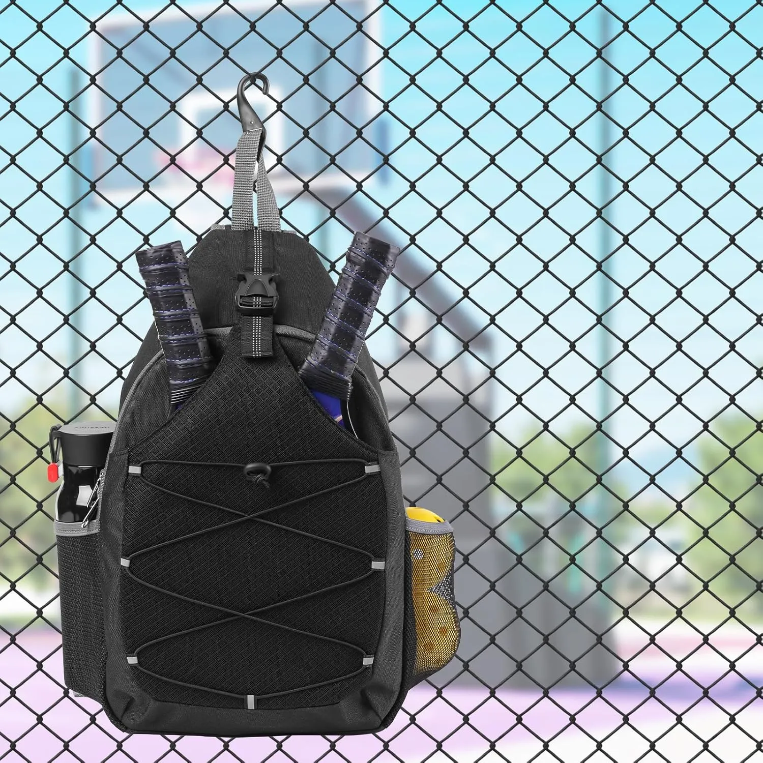 Pickleball Bag Pickleball Paddle Bag Small Pickleball Bag for Women Men, Adjustable Pickleball Sling Bag with Fence Hook Water Bottle Holder for Pickleball Paddle Racket