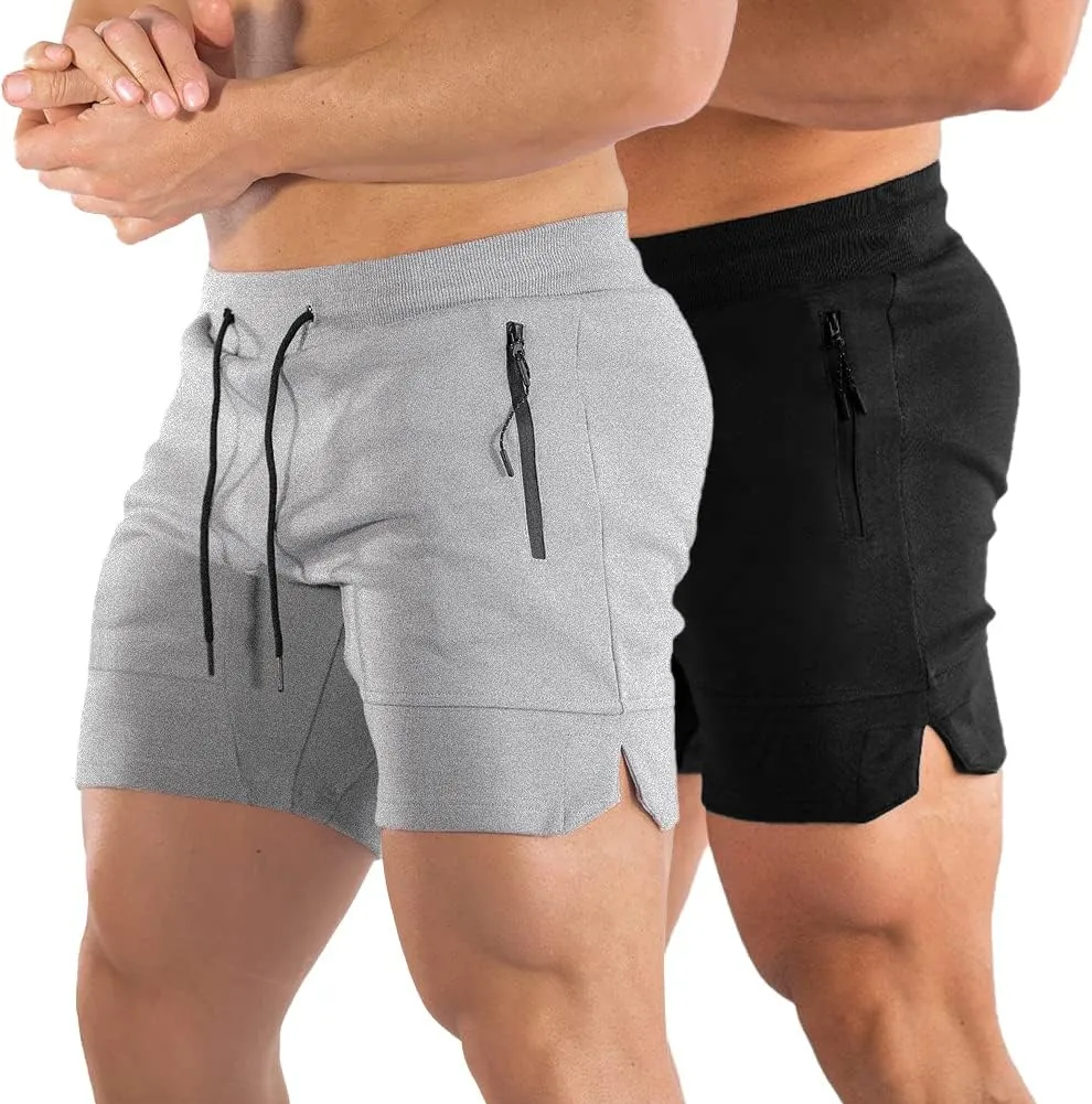 PIDOGYM Men's 5" Gym Workout Shorts,Fitted Jogging Short Pants for Bodybuilding Running Training with Zipper Pockets