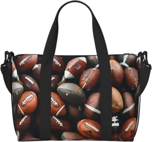 Pile Of Footballs Zippered Tote Bags For Women,Duffle Bag For Men,Spacious Travel Bag For Weekend Getaways