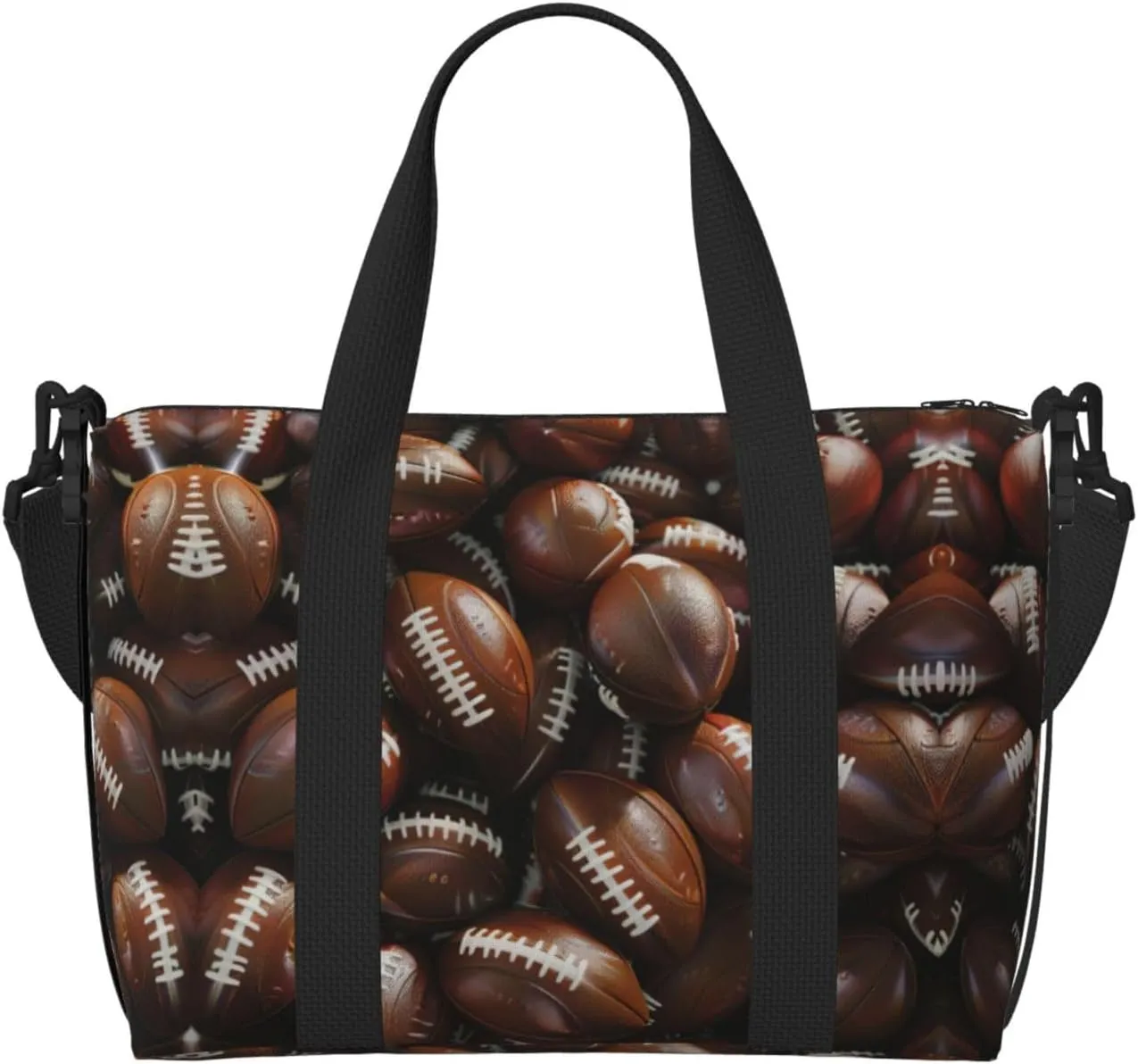 Pile Of Footballs Zippered Tote Bags For Women,Duffle Bag For Men,Spacious Travel Bag For Weekend Getaways
