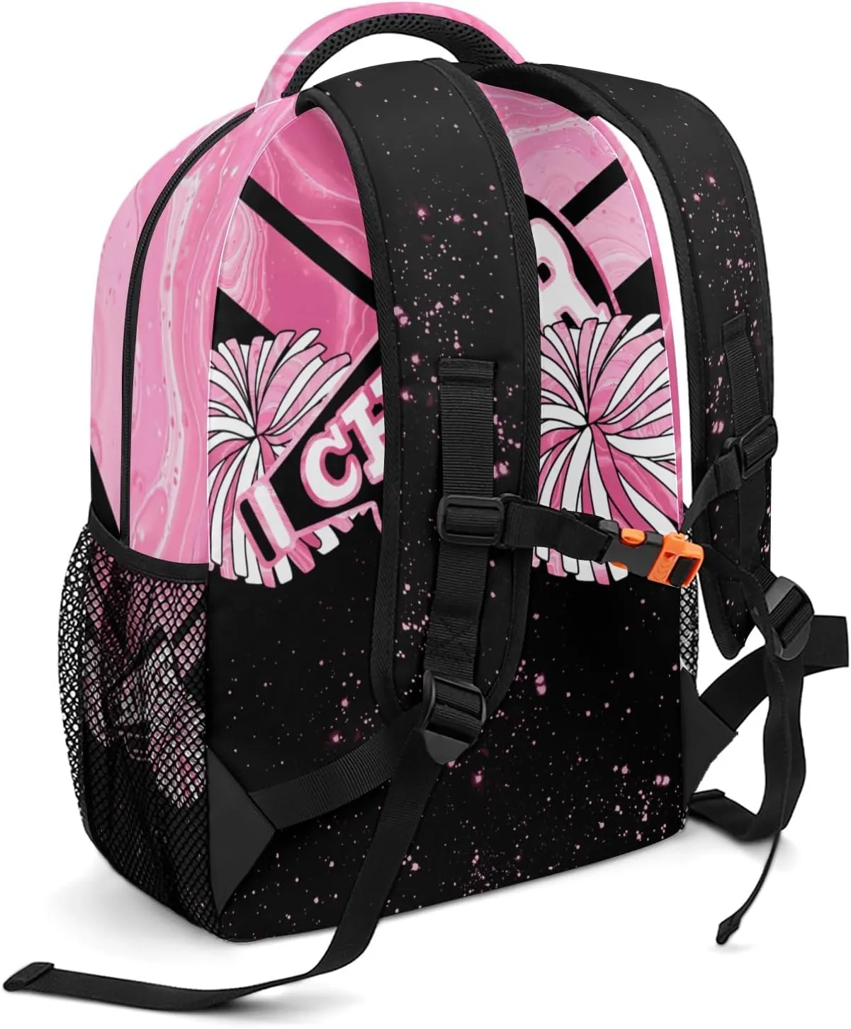 Pink Cheer Custom Name Backpack with Chest Strap Waterproof Durable Casual Bag