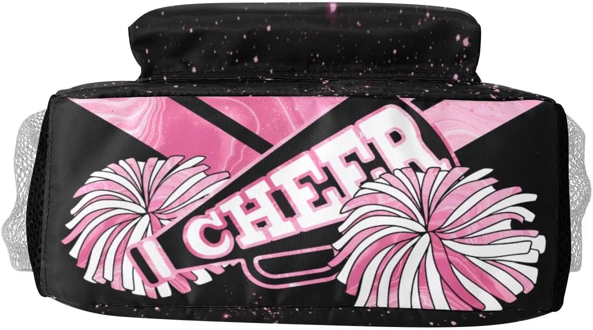 Pink Cheer Custom Name Backpack with Chest Strap Waterproof Durable Casual Bag