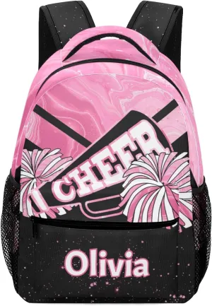 Pink Cheer Custom Name Backpack with Chest Strap Waterproof Durable Casual Bag