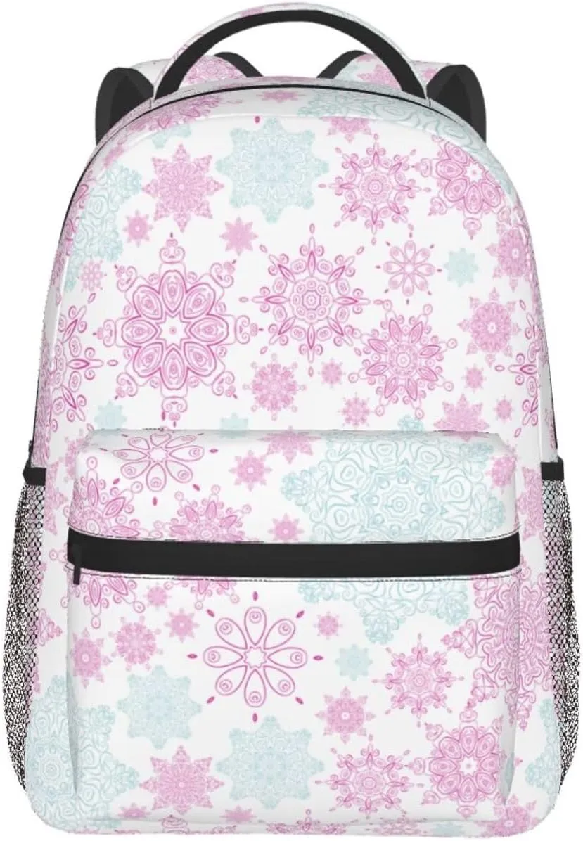 Pink Green Snowflakes Casual Backpack Travel Laptop Backpacks Lightweight Daypack Large Capacity Rucksack Notebook Bags Business Work Bag for Yoga Beach Hiking