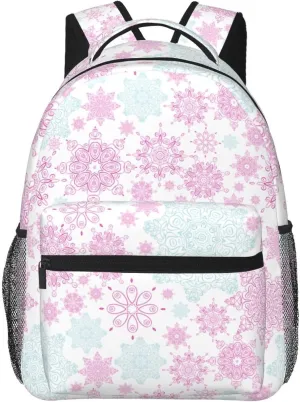 Pink Green Snowflakes Casual Backpack Travel Laptop Backpacks Lightweight Daypack Large Capacity Rucksack Notebook Bags Business Work Bag for Yoga Beach Hiking