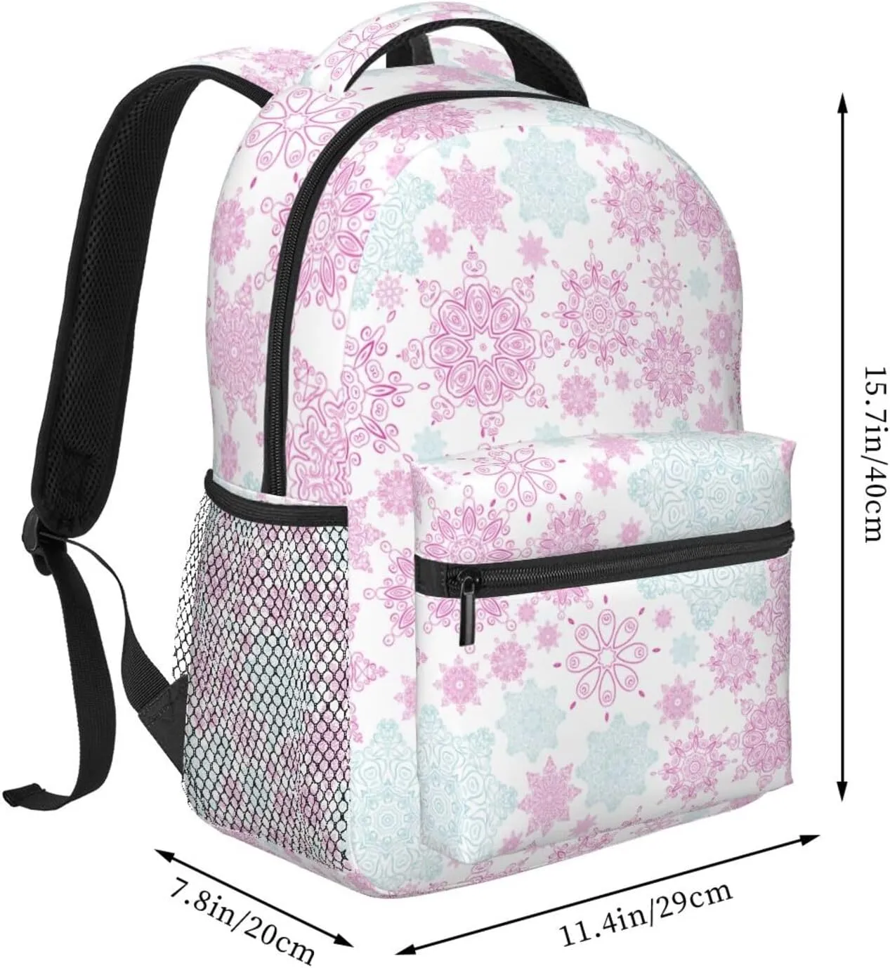 Pink Green Snowflakes Casual Backpack Travel Laptop Backpacks Lightweight Daypack Large Capacity Rucksack Notebook Bags Business Work Bag for Yoga Beach Hiking