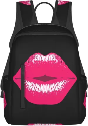 Pink Kiss Kissing Lips Lipstick Lipgloss Casual Backpacks Large Capacity Laptop Backpack Sports Rucksack Travel Daypack Adjustable Shoulder Strap Work Bag for Outdoor Camping